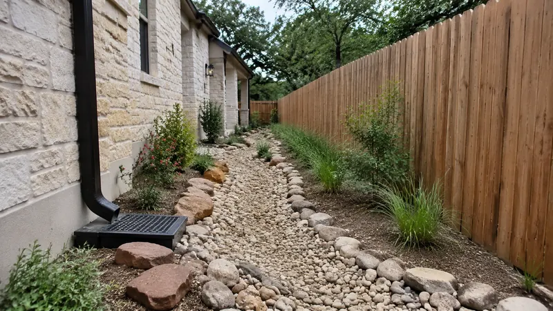French drain and site drainage solution in Spring Branch, TX by CJK Landscaping – project photo 4