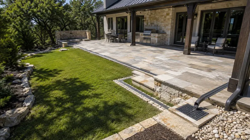 French drain and site drainage solution in Spring Branch, TX by CJK Landscaping – project photo 5