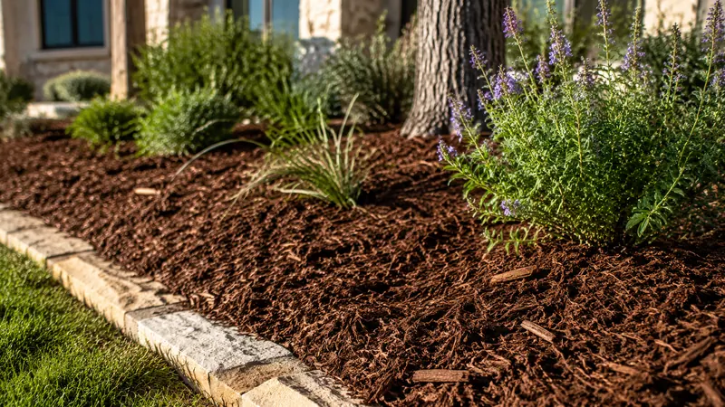 Fresh mulch installation in Spring Branch, TX by CJK Landscaping