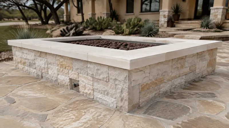 Custom stone fire pit in Spring Branch, TX by CJK Landscaping