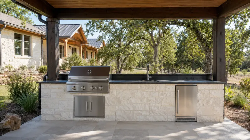 Outdoor kitchen and grill island in Spring Branch, TX by CJK Landscaping – project photo 1