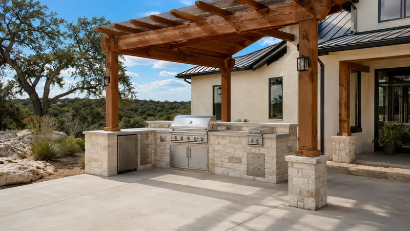 Outdoor kitchen and grill island in Spring Branch, TX by CJK Landscaping – project photo 2