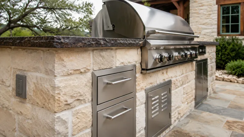 Outdoor kitchen and grill island in Spring Branch, TX by CJK Landscaping – project photo 3