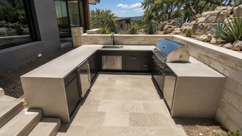 Outdoor kitchen and grill island in Spring Branch, TX by CJK Landscaping – project photo 4