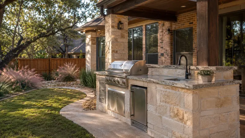 Outdoor kitchen and grill island in Spring Branch, TX by CJK Landscaping – project photo 6