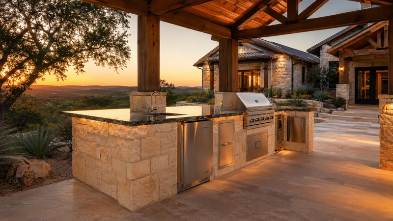Outdoor kitchen and grill island in Spring Branch, TX by CJK Landscaping – project photo 8
