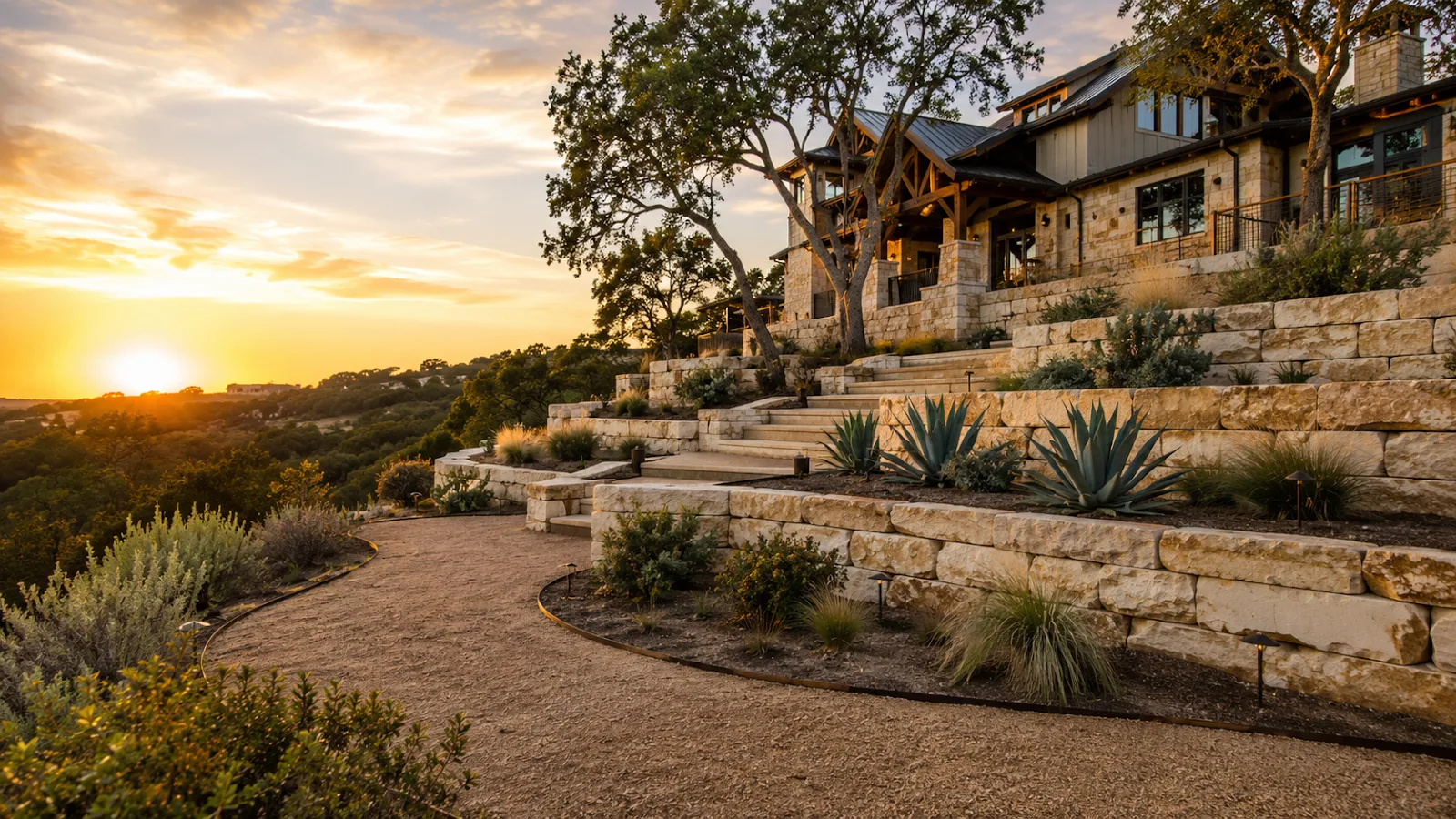 Retaining wall builder in Spring Branch TX constructing stone retaining wall by CJK Landscaping