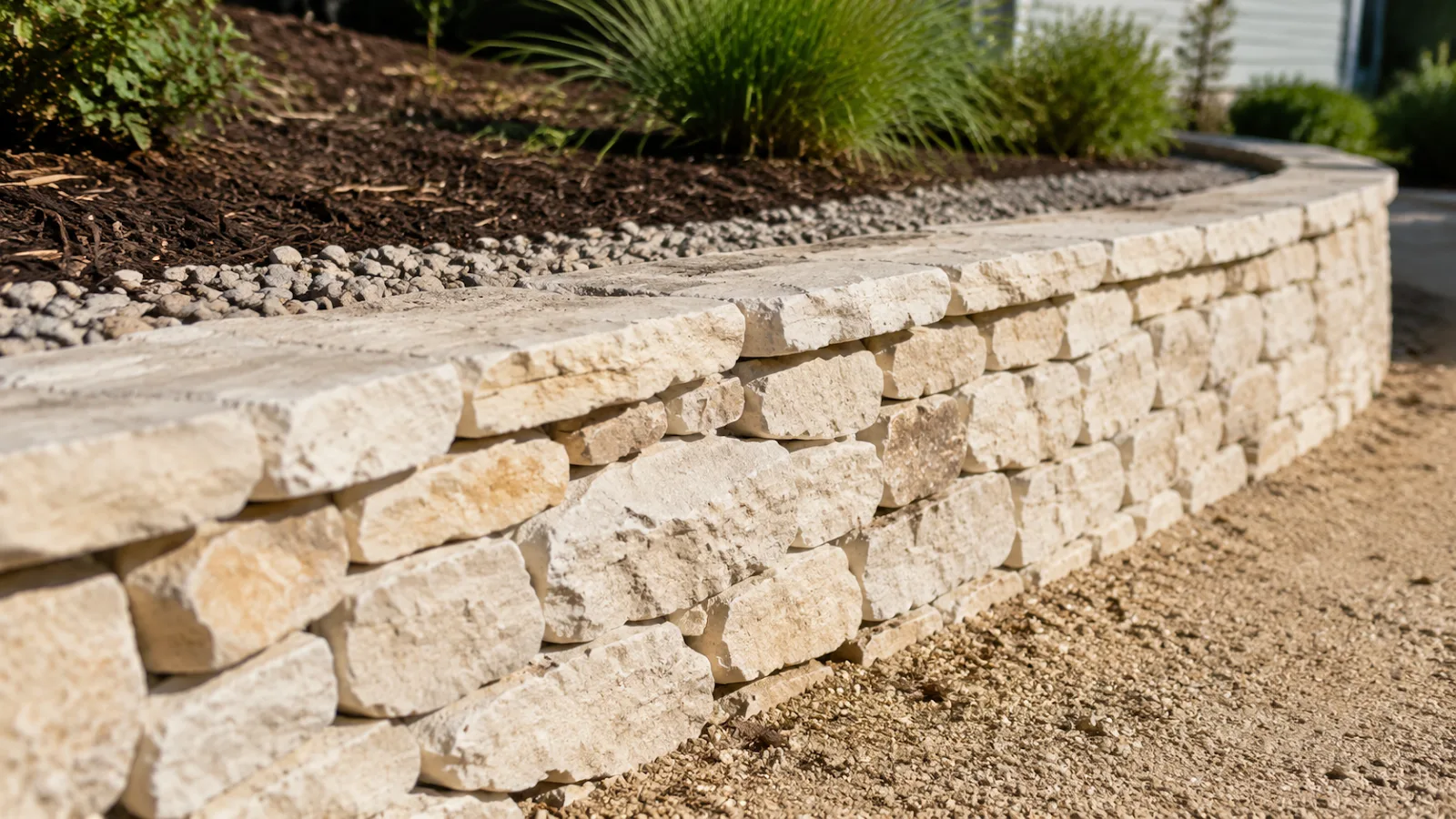 Stacked stone retaining wall installation in Spring Branch TX by CJK Landscaping