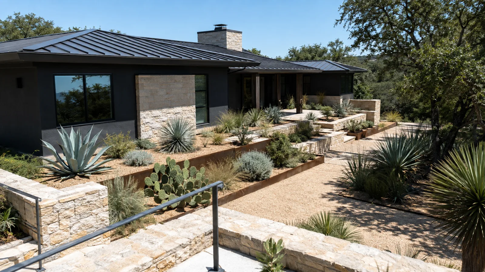 Terraced succulent garden installation in Spring Branch TX by CJK Landscaping